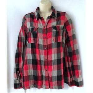 Sims Snowboarding Red Black Plaid Button Up Shirt